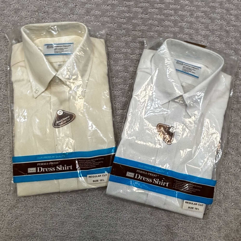 Vintage Sears Perma Prest Short Sleeve Button Lot Of 2 Sz 15.5 Premium Reg Cut